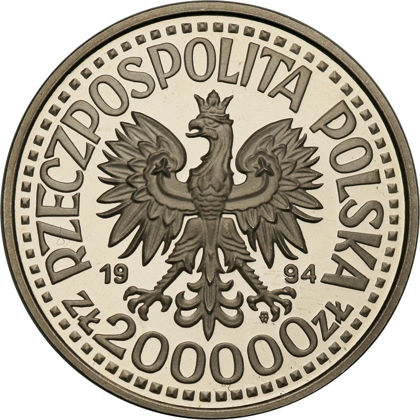 III RP. PRÓBA Nikiel 200 000 złotych 1994 Zygmunt I Stary